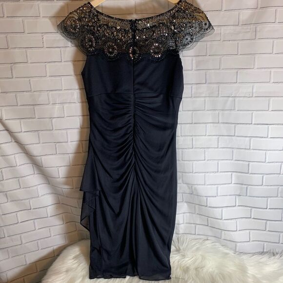 Xscape Black Beaded And Back Ruched Dress Sz 4 - Picture 3 of 8